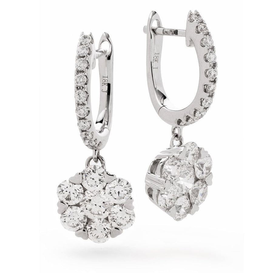 Diamond Drop Earrings 1.50ct F VS Quality in 18k White Gold - David Ashley