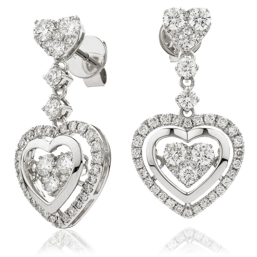 Diamond Drop Earrings 1.60ct F VS Quality in 18k White Gold - David Ashley