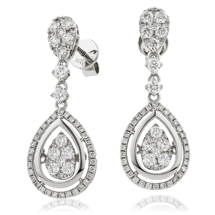 Diamond Drop Earrings 1.60ct F VS Quality in 18k White Gold - David Ashley