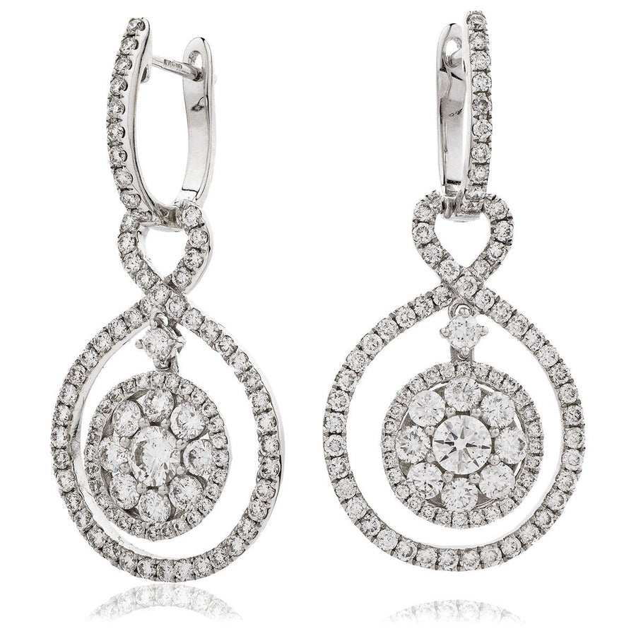 Diamond Drop Earrings 1.65ct F VS Quality in 18k White Gold - David Ashley