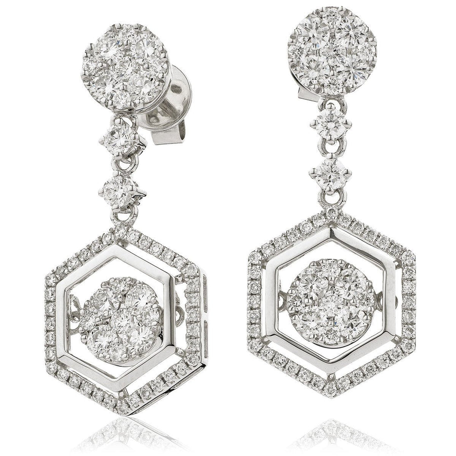 Diamond Drop Earrings 1.80ct F VS Quality in 18k White Gold - David Ashley