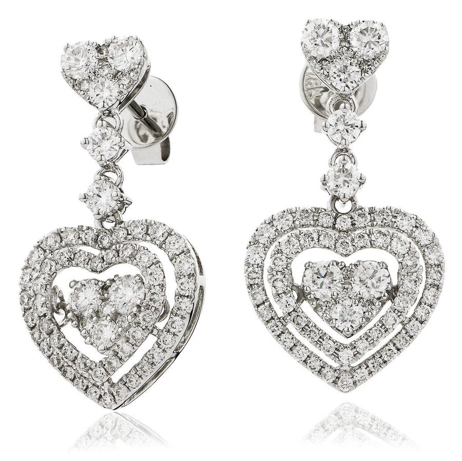 Diamond Drop Earrings 1.85ct F VS Quality in 18k White Gold - David Ashley