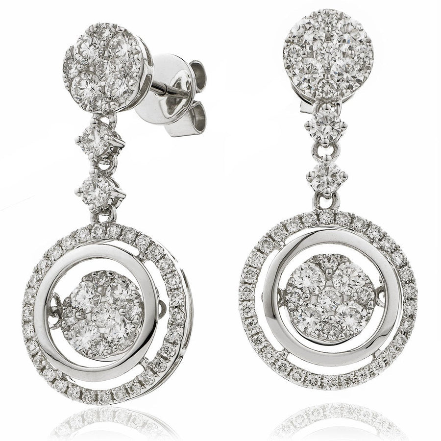 Diamond Drop Earrings 1.85ct F VS Quality in 18k White Gold - David Ashley