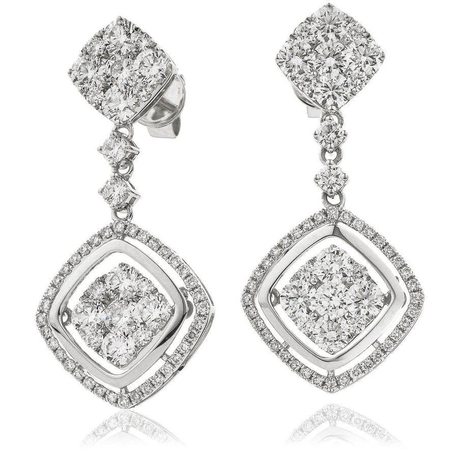 Diamond Drop Earrings 3.30ct F VS Quality in 18k White Gold - David Ashley