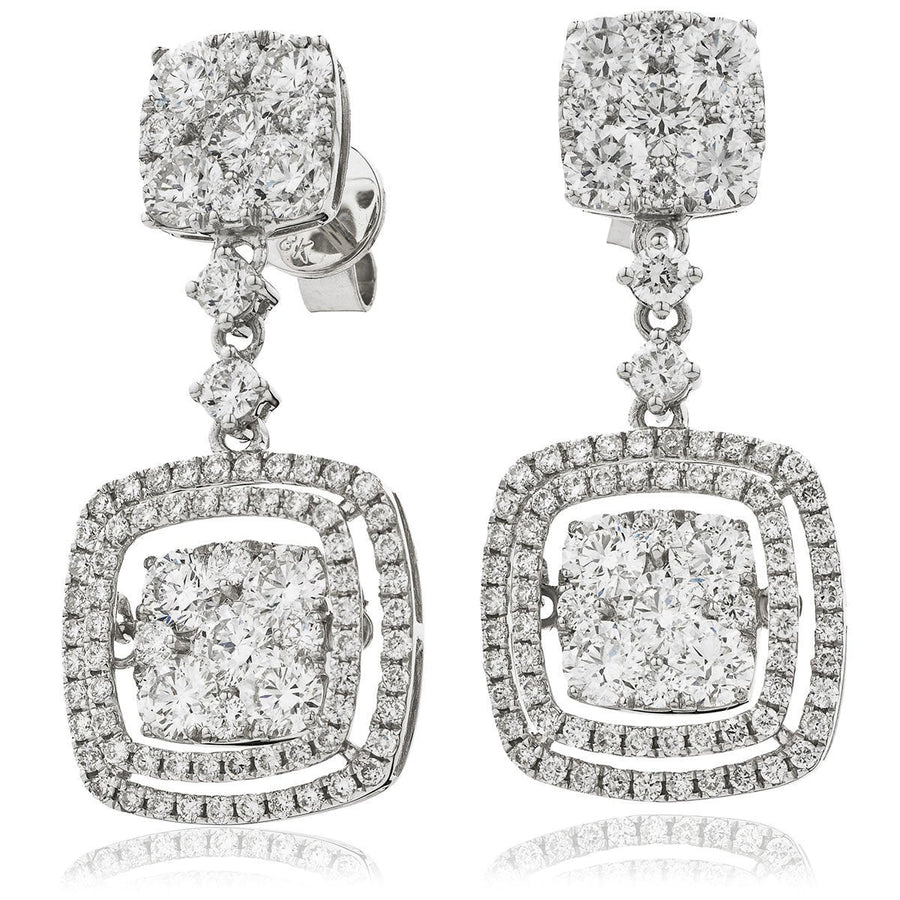 Diamond Drop Earrings 3.75ct F VS Quality in 18k White Gold - David Ashley