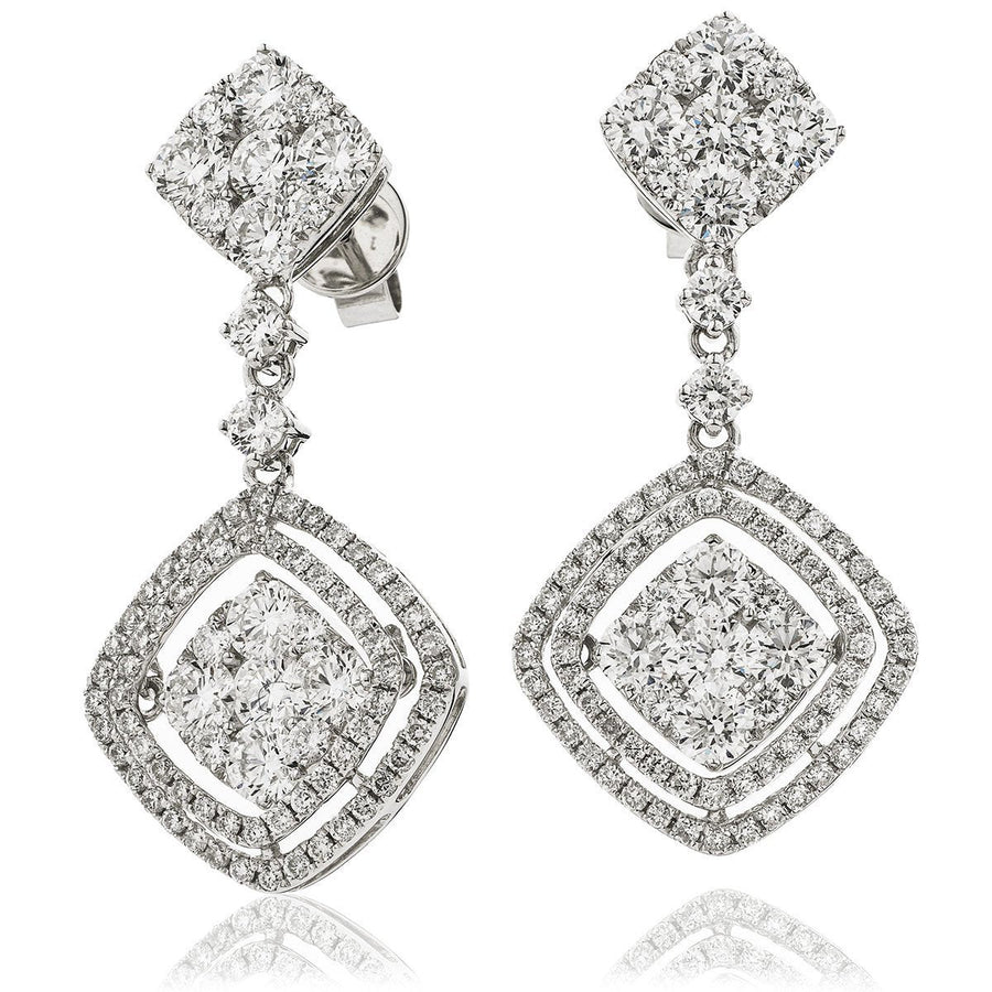 Diamond Drop Earrings 3.80ct F VS Quality in 18k White Gold - David Ashley