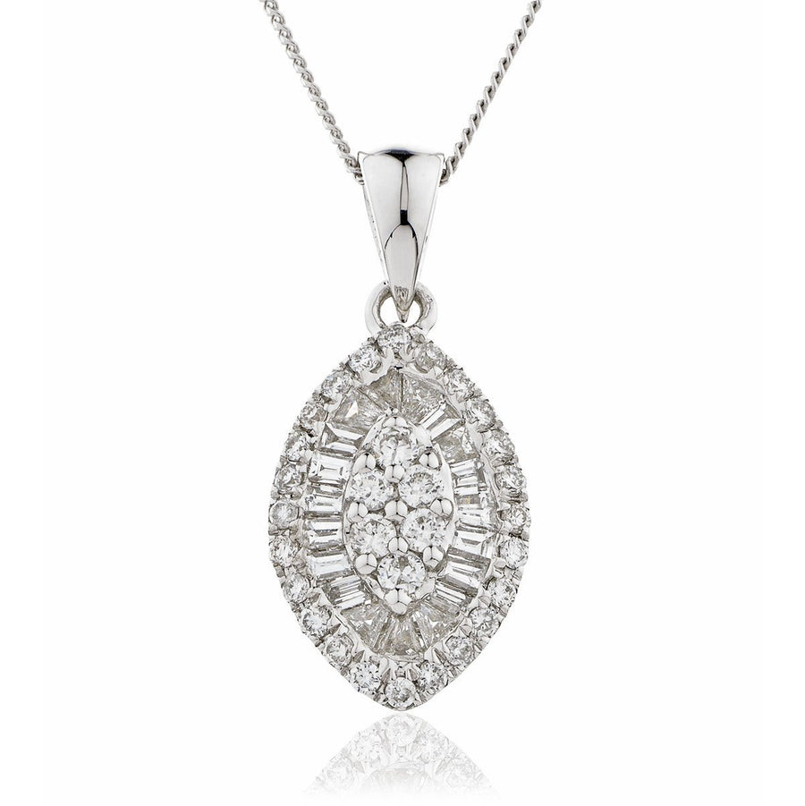 Diamond Drop Pendant Necklace 0.50ct F VS Quality in 18k White Gold - David Ashley