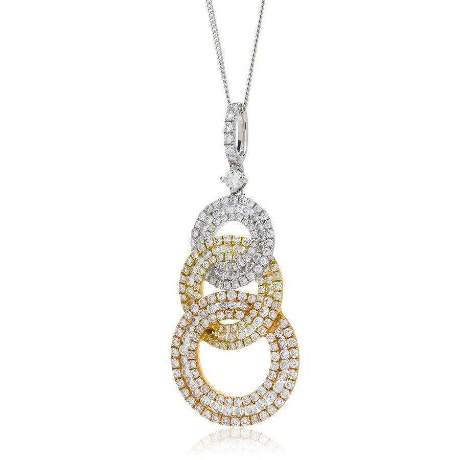 Diamond Drop Pendant Necklace 1.20ct F VS Quality in 18k 3 Tone Gold - David Ashley