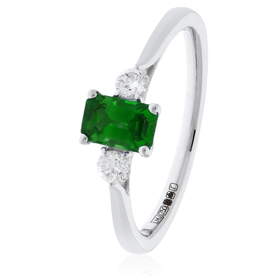 Diamond & Emerald 3 Stone Ring 1.15ct F-VS Quality in 18k White Gold - David Ashley