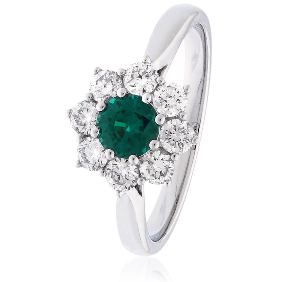 Diamond & Emerald Cluster Ring 1.10ct F-VS Quality in 18k White Gold - David Ashley