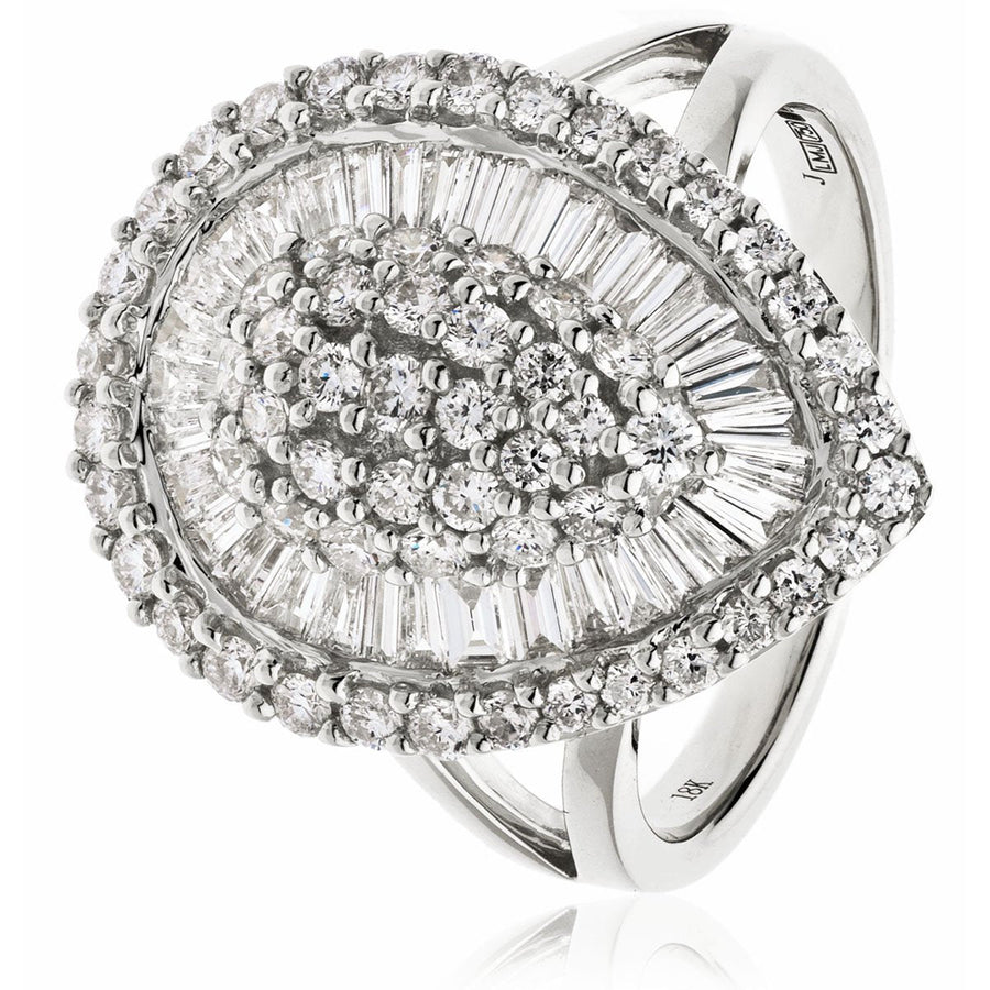 Diamond Fancy Pear Cluster Ring 2.00ct F-VS Quality in 18k White Gold - David Ashley