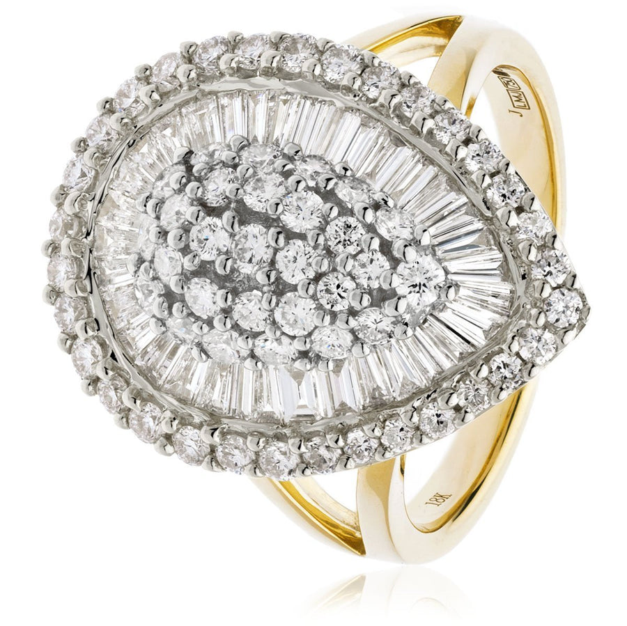Diamond Fancy Pear Cluster Ring 2.00ct F-VS Quality in 18k Yellow Gold - David Ashley