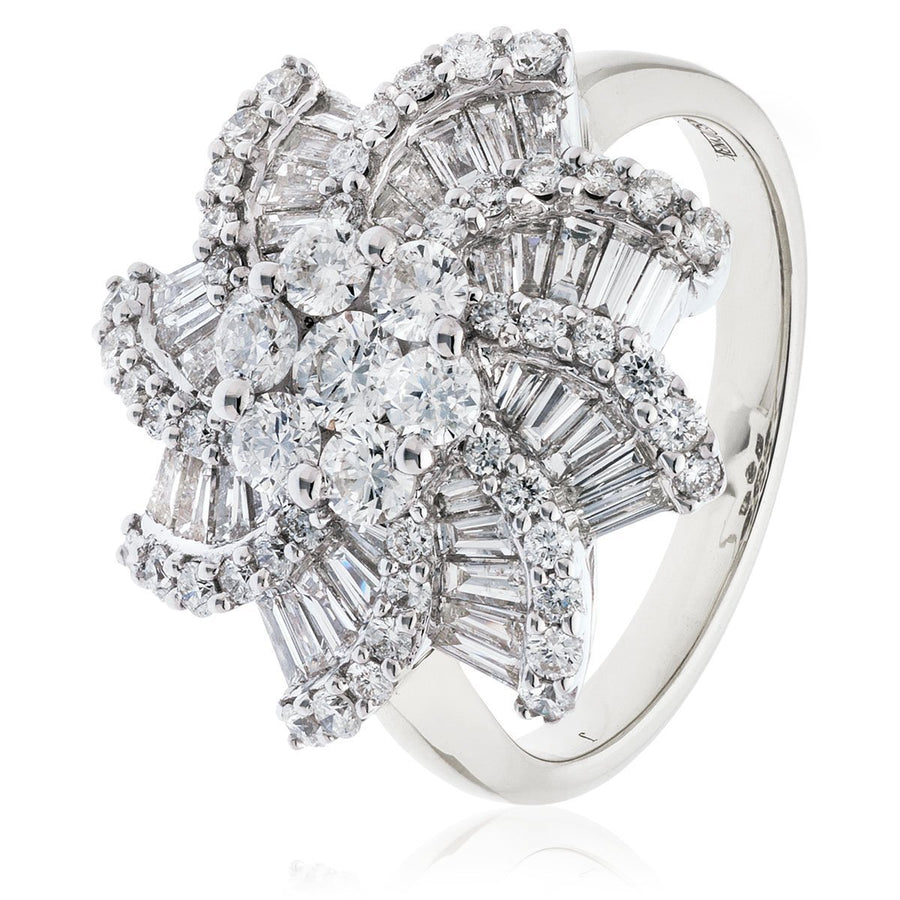 Diamond Fancy Star Cluster Ring 1.20ct F-VS Quality in 18k White Gold - David Ashley