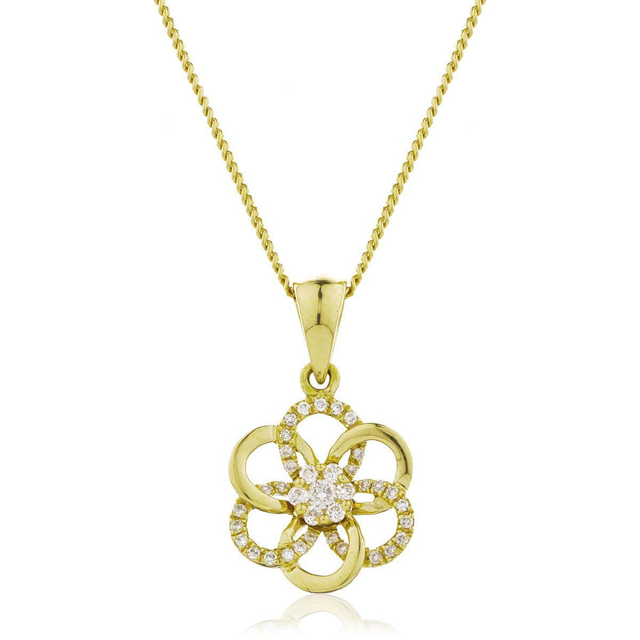 Diamond Flower Pendant Necklace 0.10ct F VS Quality in 18k Yellow Gold - David Ashley
