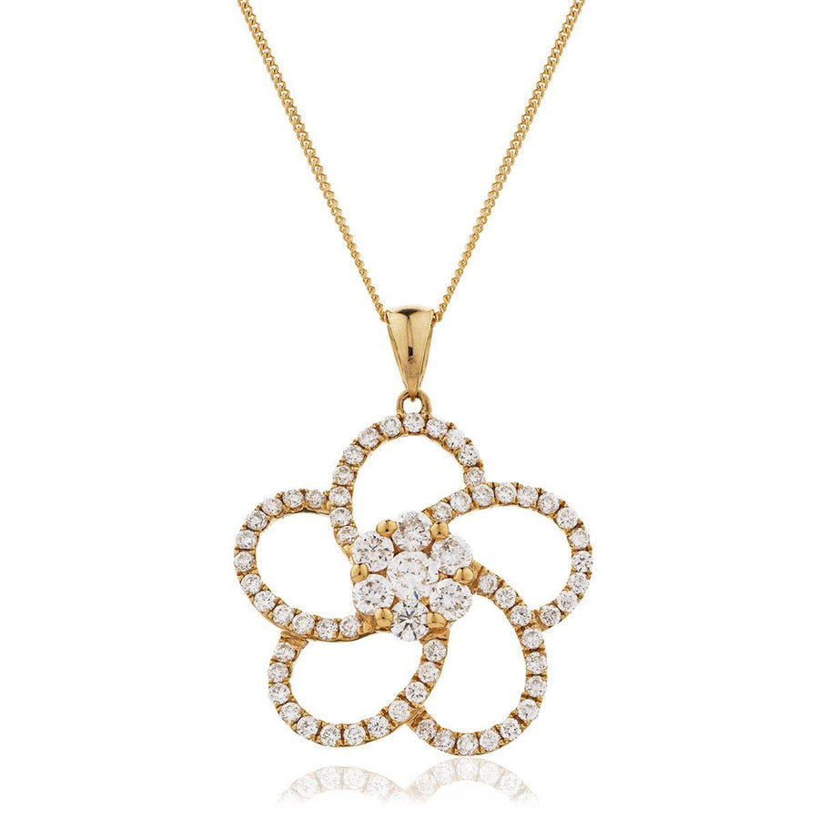 Diamond Flower Pendant Necklace 0.80ct F VS Quality in 18k Rose Gold - David Ashley