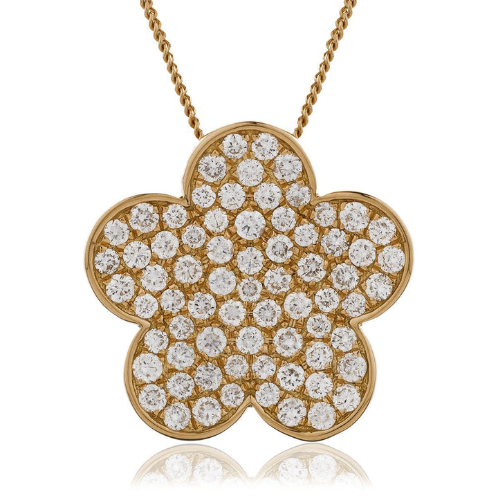 Diamond Flower Pendant Necklace 1.00ct F VS Quality in 18k Rose Gold - David Ashley