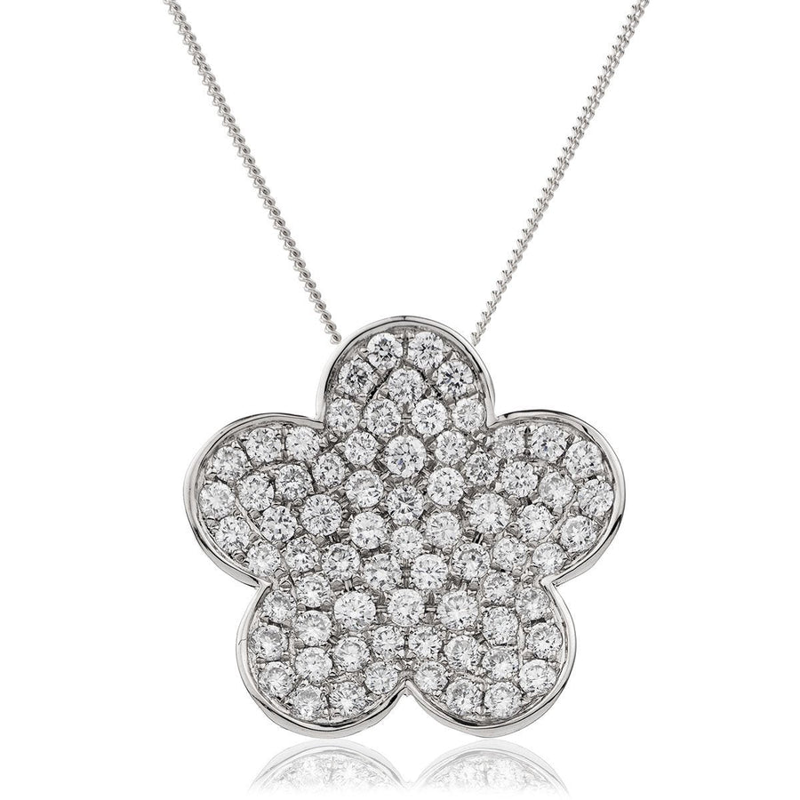 Diamond Flower Pendant Necklace 1.00ct F VS Quality in 18k White Gold - David Ashley