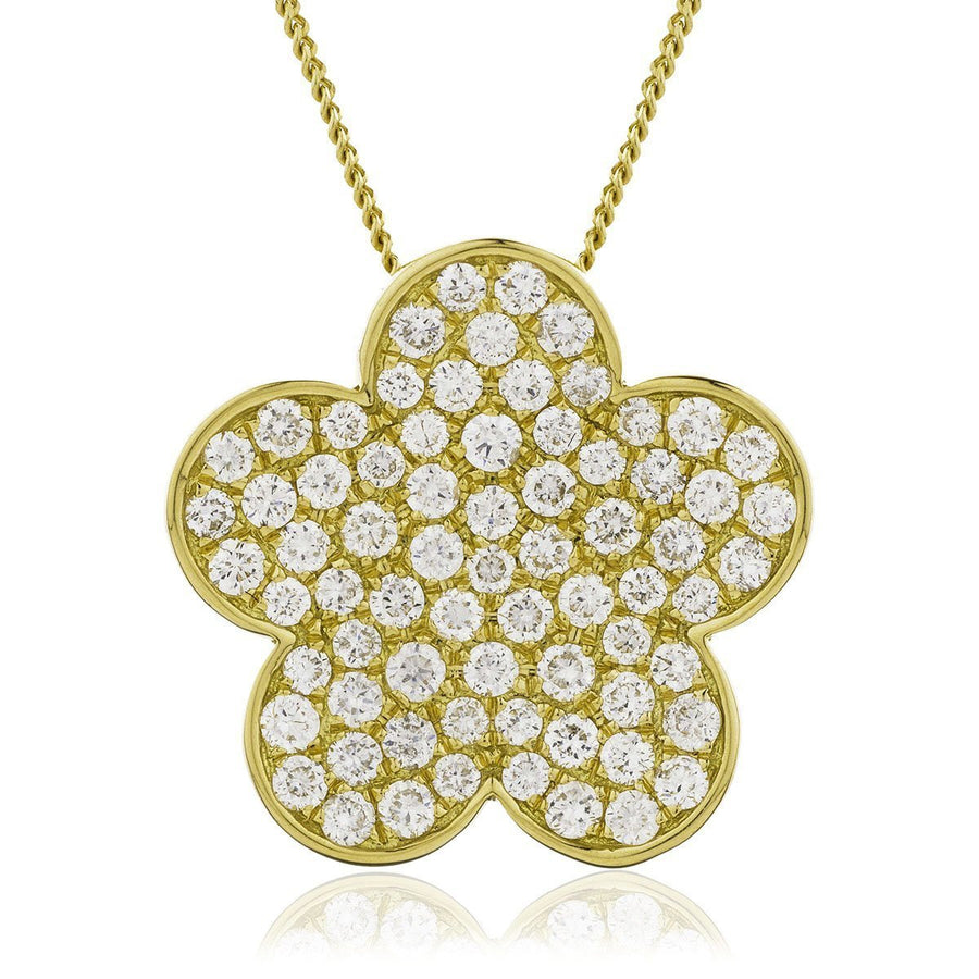 Diamond Flower Pendant Necklace 1.00ct F VS Quality in 18k Yellow Gold - David Ashley