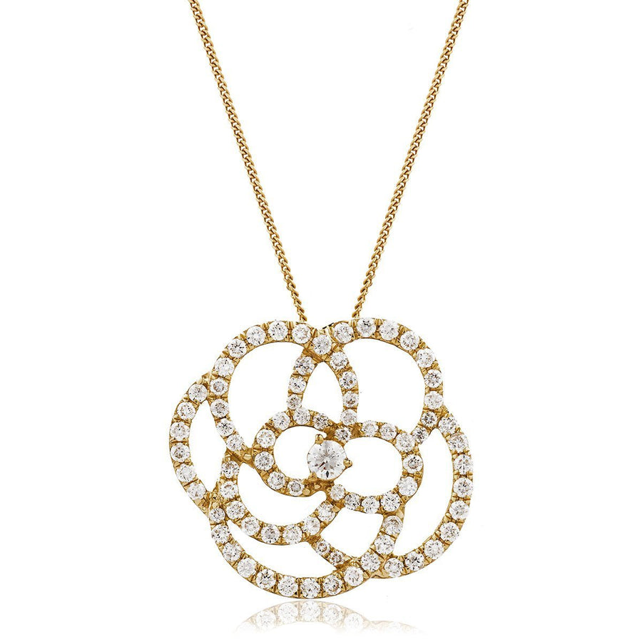 Diamond Flower Pendant Necklace 1.10ct F VS Quality in 18k Rose Gold - David Ashley