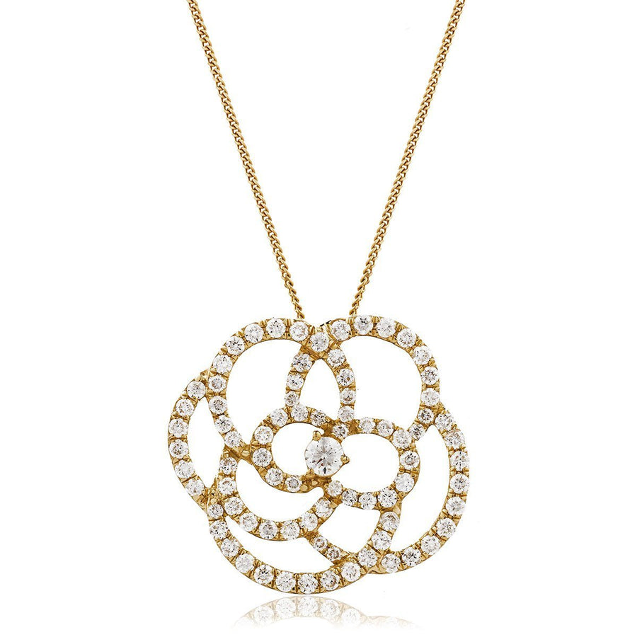 Diamond Flower Pendant Necklace 1.10ct F VS Quality in 18k Rose Gold - David Ashley