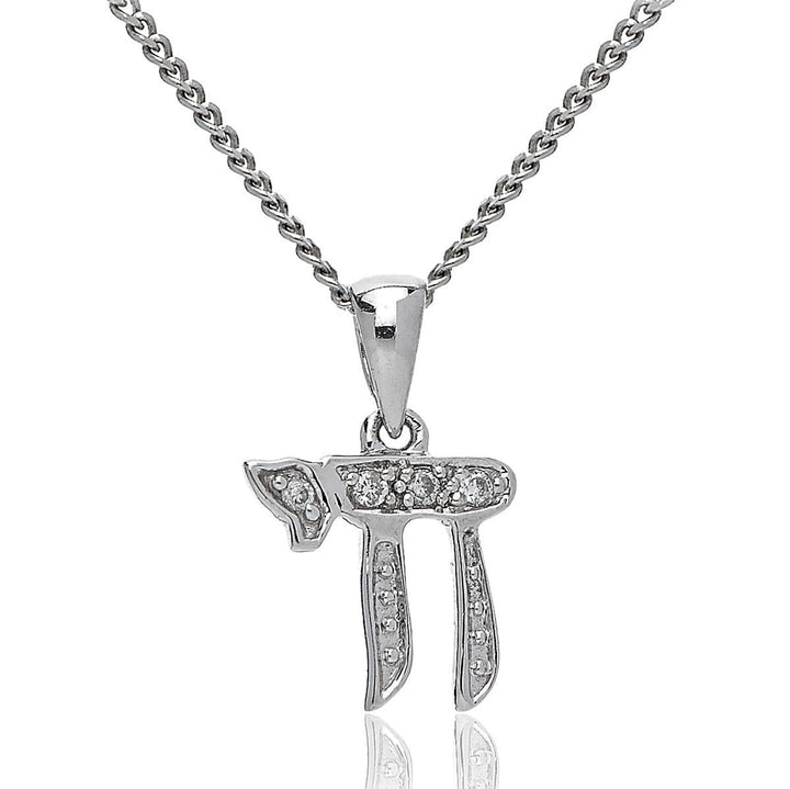 Diamond Hai Pendant Necklace 0.03ct F VS Quality in 18k White Gold - David Ashley