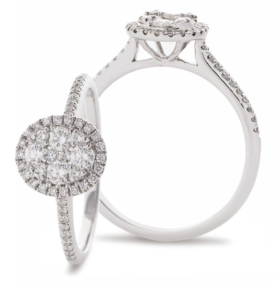 Diamond Halo Cluster Ring 0.40ct F-VS Quality in 18k White Gold - David Ashley