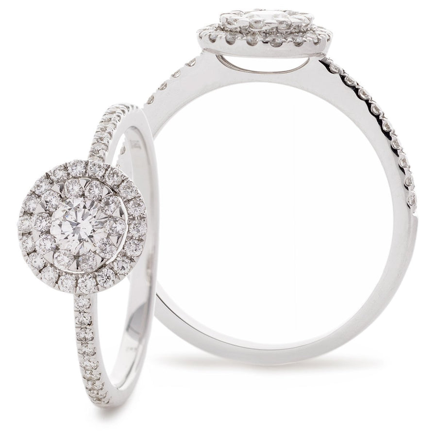 Diamond Halo Cluster Ring 0.50ct F-VS Quality in 18k White Gold - David Ashley