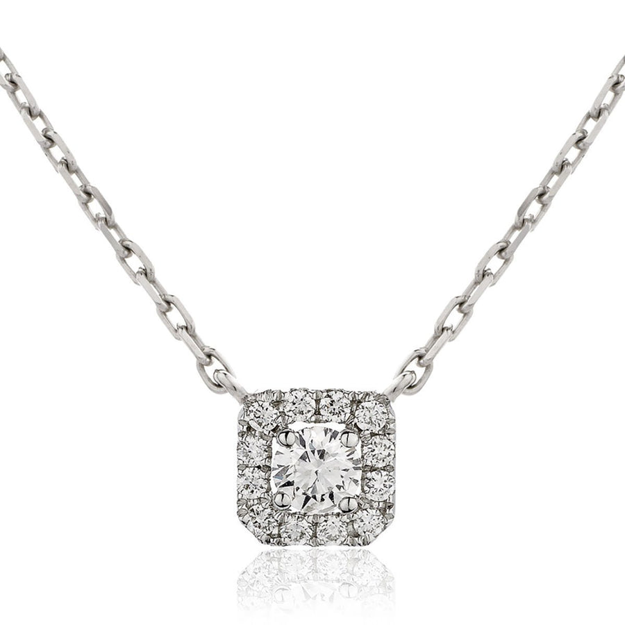 Diamond Halo Pendant Necklace 0.30ct F VS Quality in 18k White Gold - David Ashley