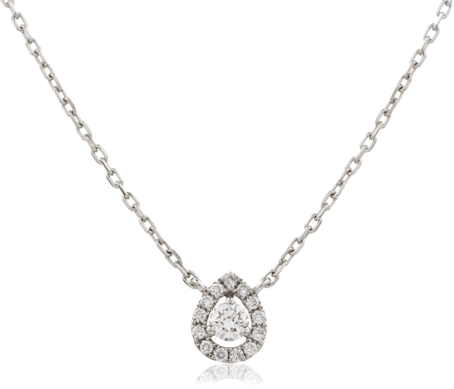 Diamond Halo Pendant Necklace 0.30ct F VS Quality in 18k White Gold - David Ashley