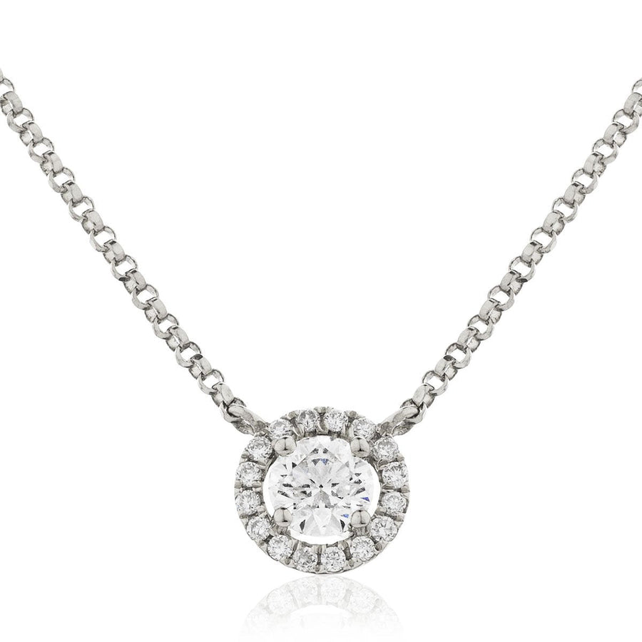 Diamond Halo Pendant Necklace 0.30ct F VS Quality in 18k White Gold - David Ashley