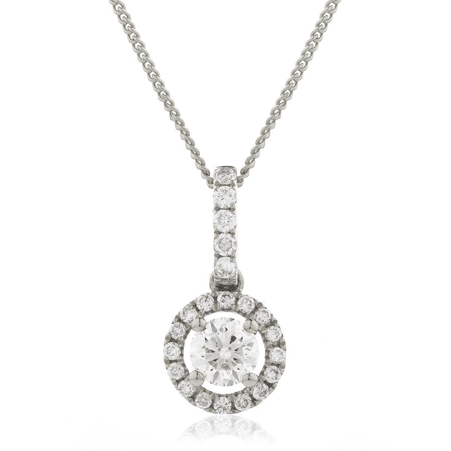 Diamond Halo Pendant Necklace 0.40ct F VS Quality in 18k White Gold - David Ashley