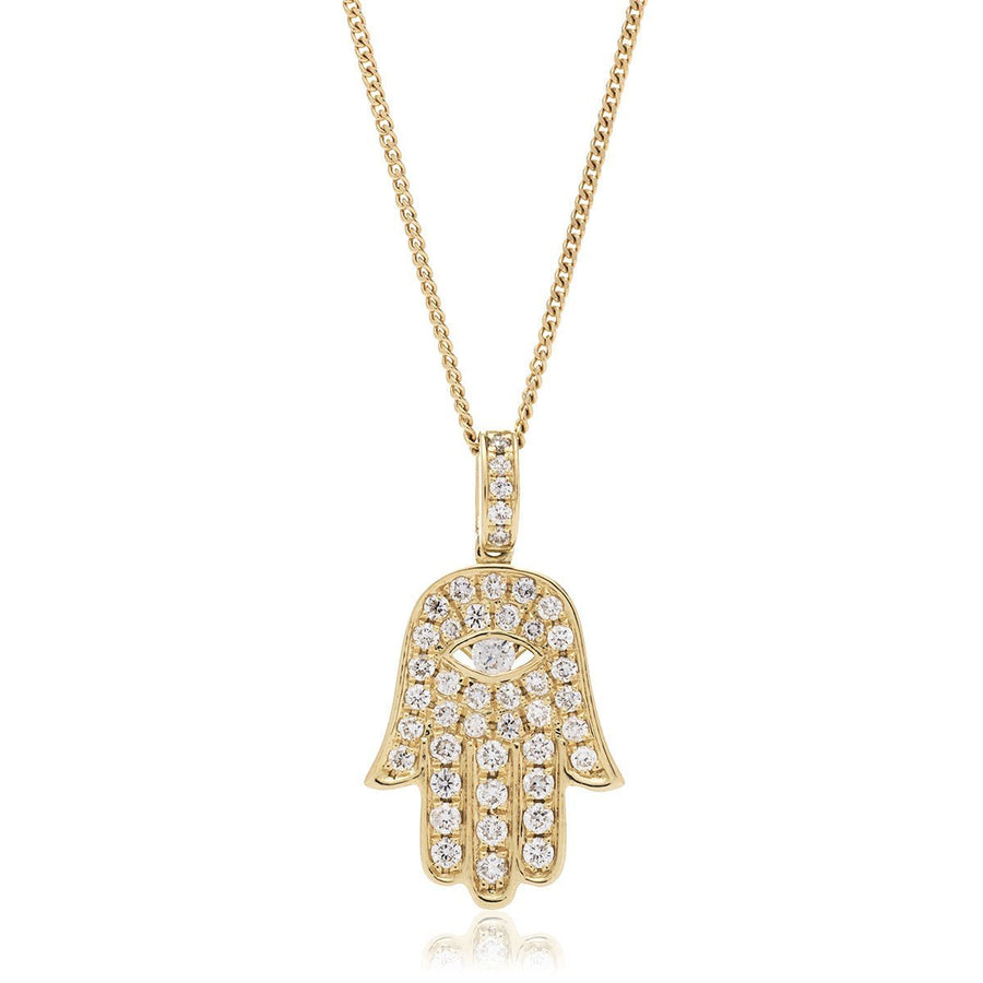 Diamond Hamsa Pendant Necklace 0.33ct F VS Quality in 18k Yellow Gold - David Ashley