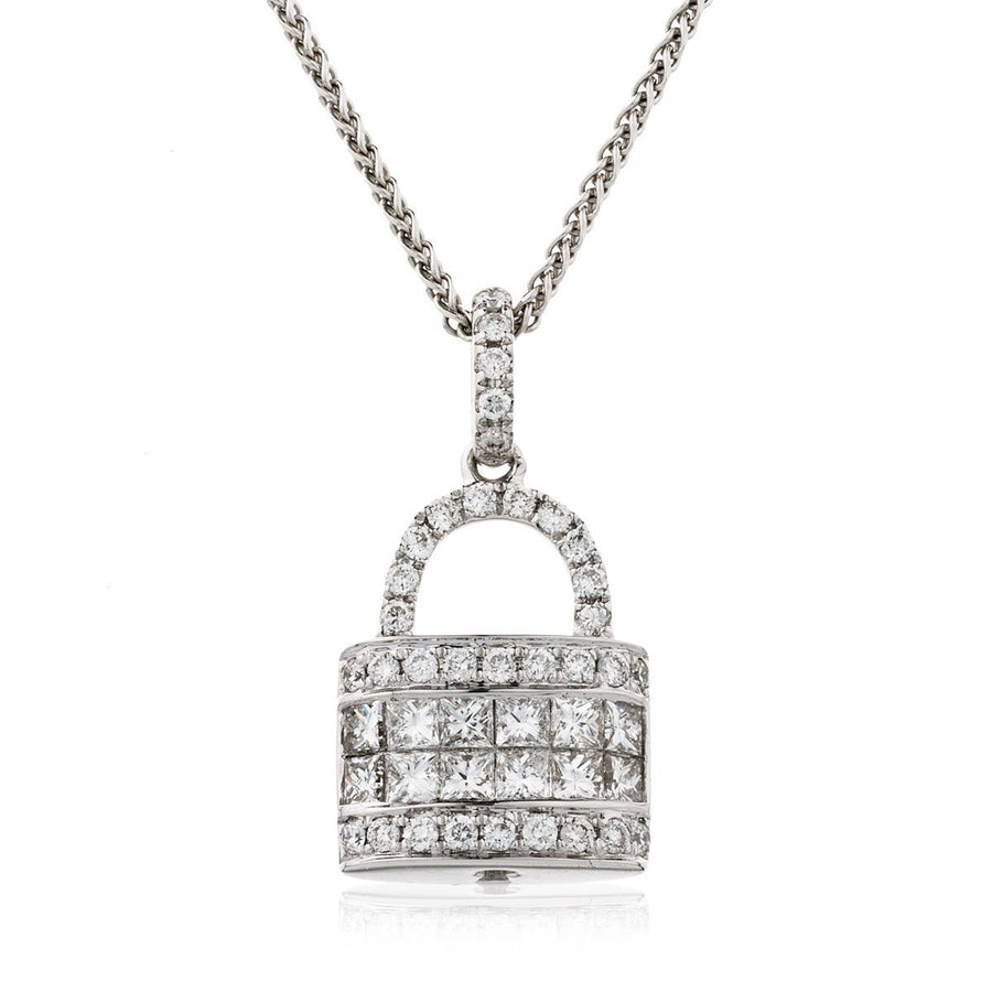 Diamond Handbag Pendant Necklace 0.60ct F VS Quality in 18k White Gold - David Ashley