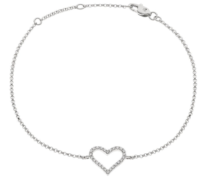 Diamond Heart Bracelet 0.10ct F VS Quality in 18k White Gold - David Ashley