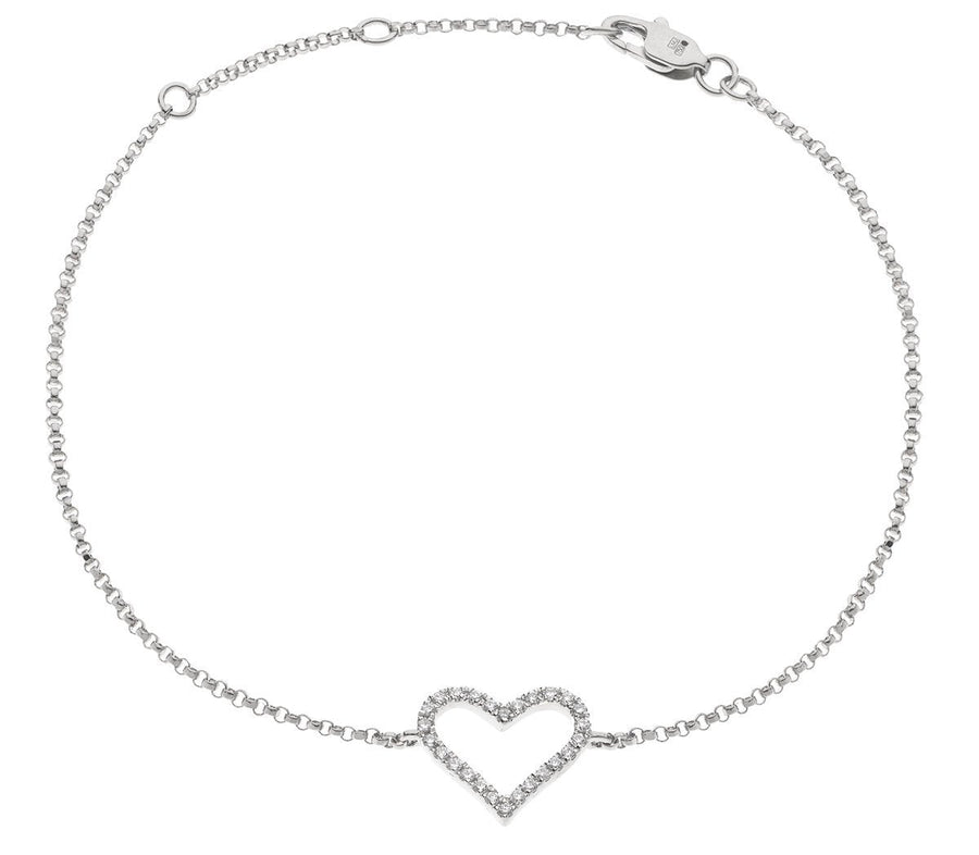 Diamond Heart Bracelet 0.10ct F VS Quality in 18k White Gold - David Ashley