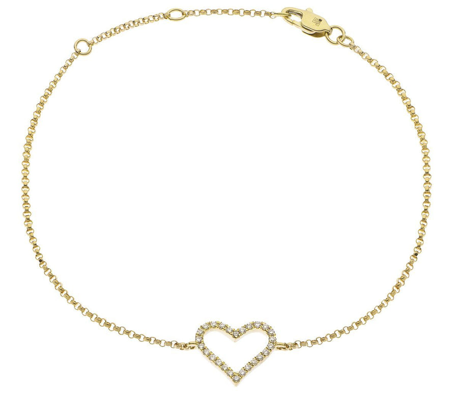 Diamond Heart Bracelet 0.10ct F VS Quality in 18k Yellow Gold - David Ashley