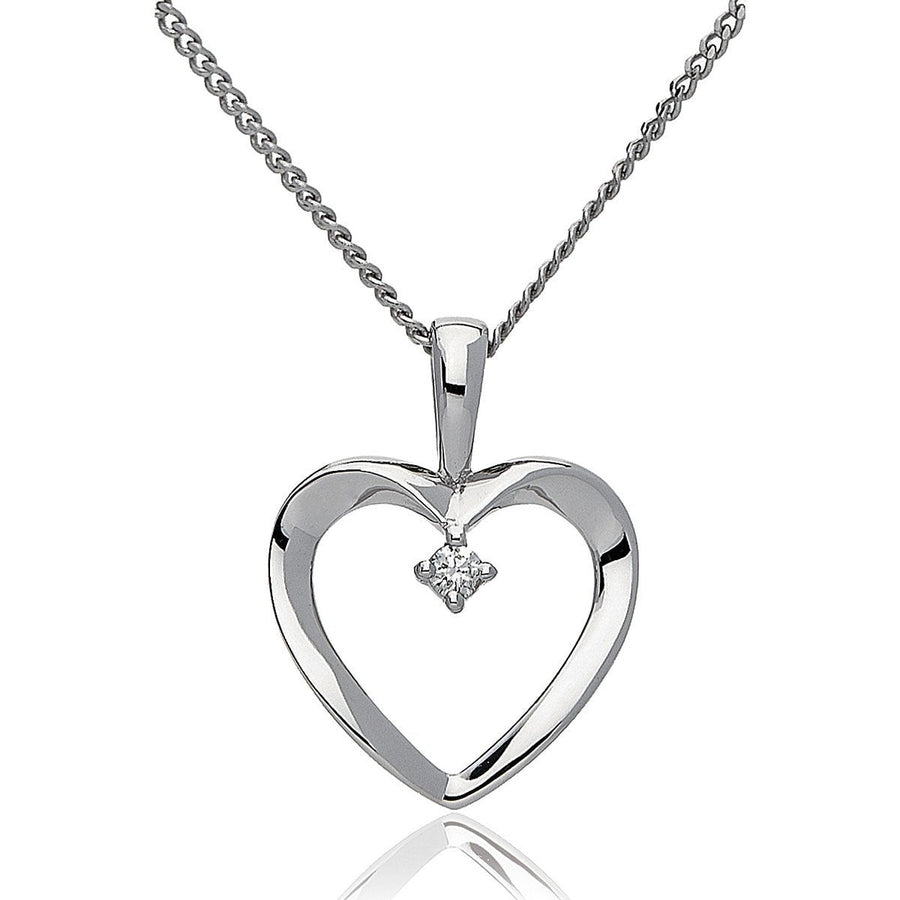 Diamond Heart Pendant Necklace 0.02ct F VS Quality in 18k White Gold - David Ashley
