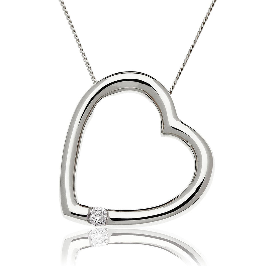 Diamond Heart Pendant Necklace 0.05ct G SI Quality in 9k White Gold - David Ashley