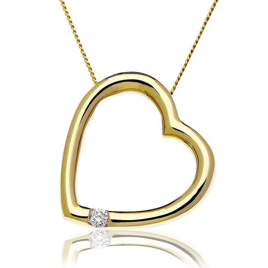 Diamond Heart Pendant Necklace 0.05ct G SI Quality in 9k Yellow Gold - David Ashley