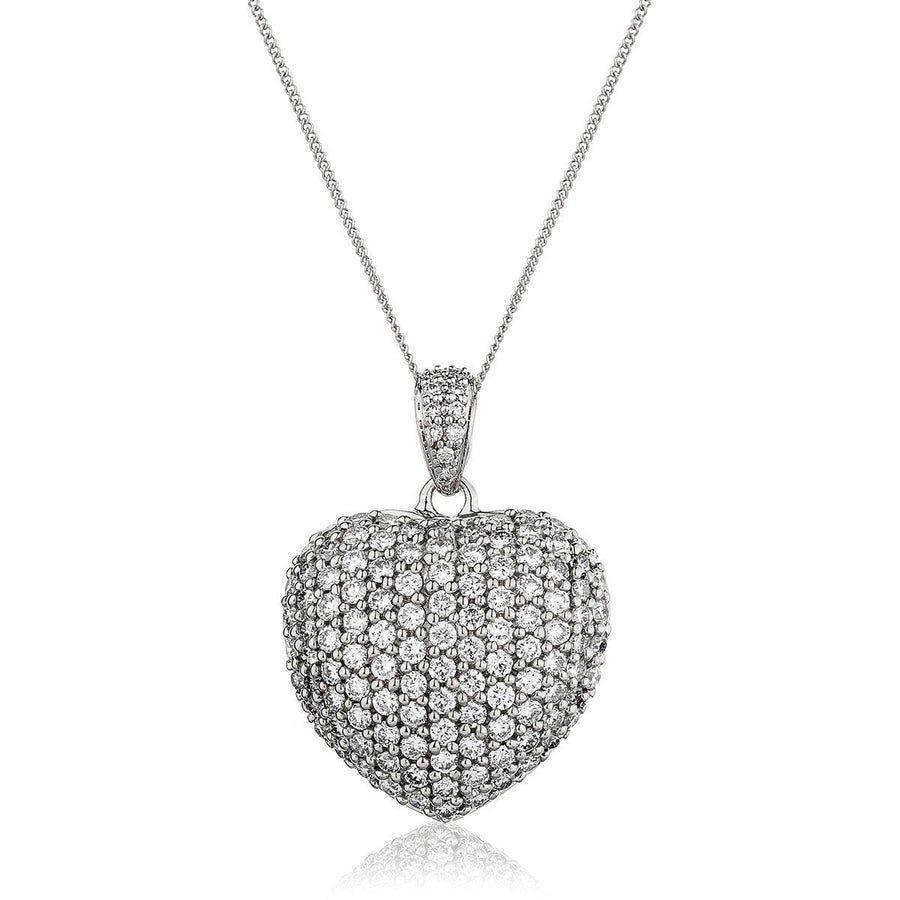 Diamond Heart Pendant Necklace 1.45ct F VS Quality in 18k White Gold - David Ashley
