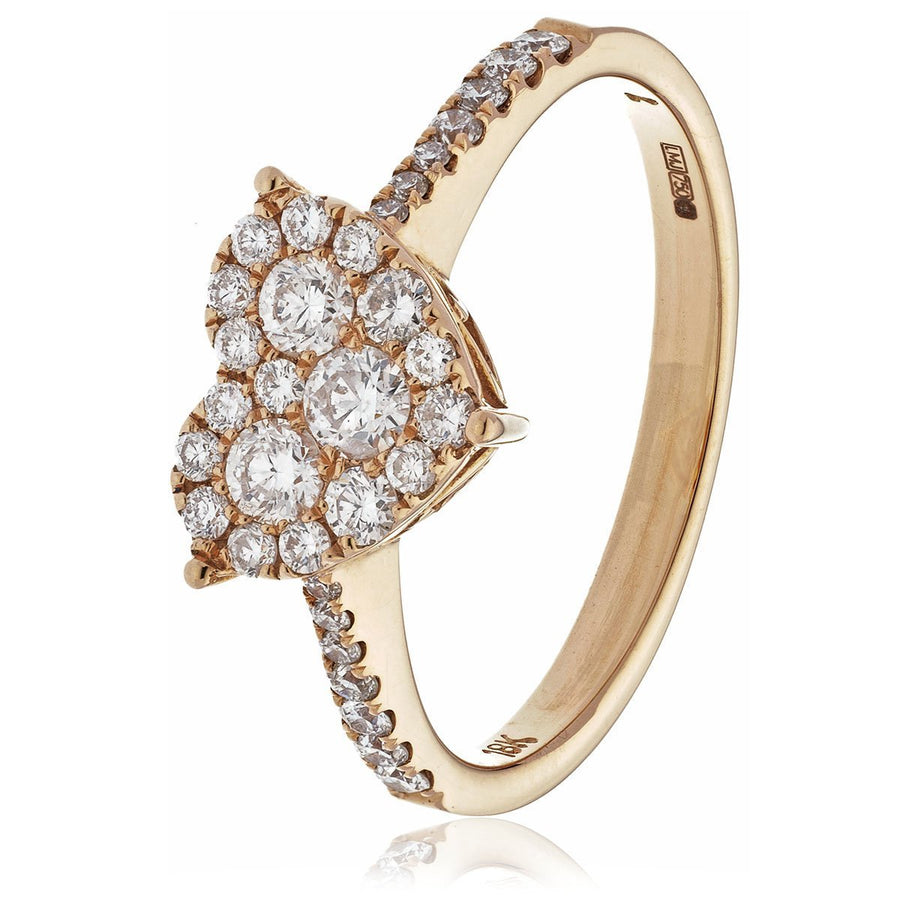 Diamond Heart Shape Cluster Ring 0.50ct F-VS Quality in 18k Rose Gold - David Ashley