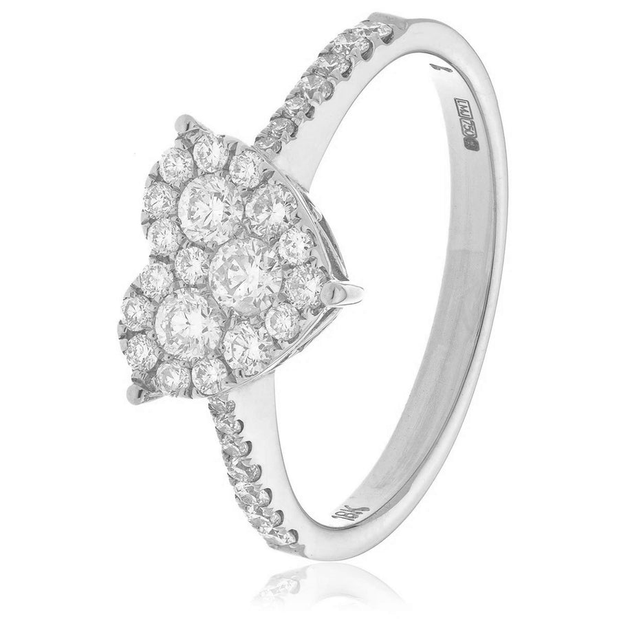 Diamond Heart Shape Cluster Ring 0.50ct F-VS Quality in 18k White Gold - David Ashley