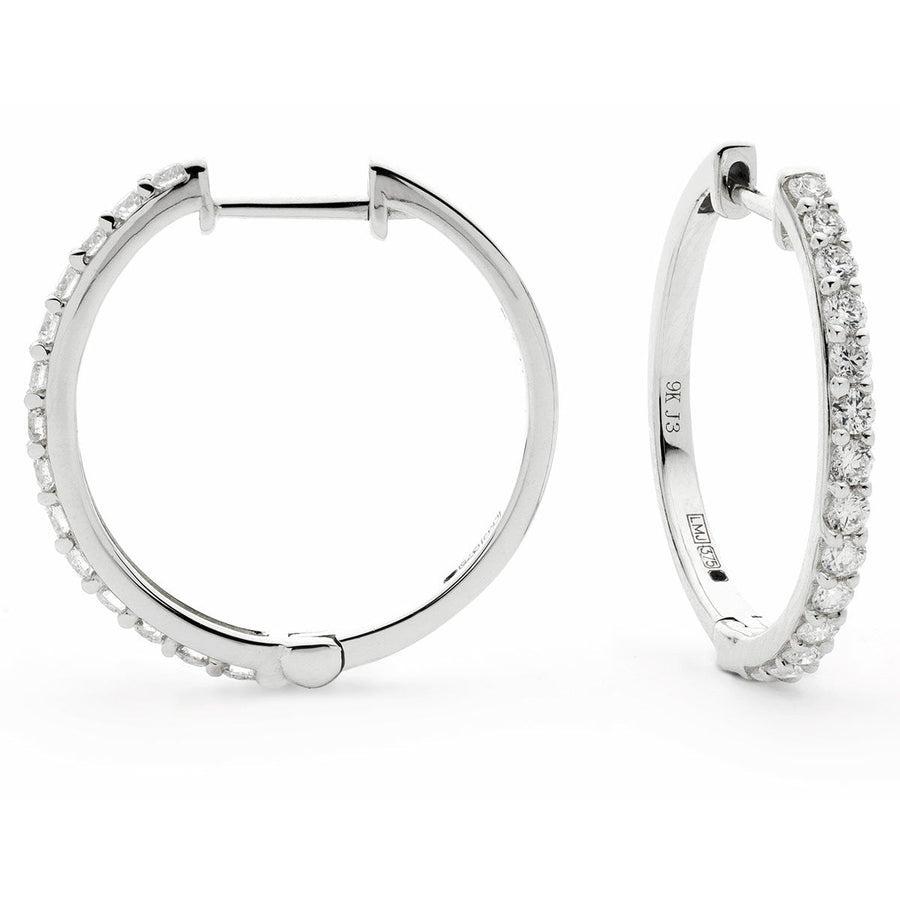 Diamond Hoop Earrings 0.30ct F VS Quality in 18k White Gold - David Ashley