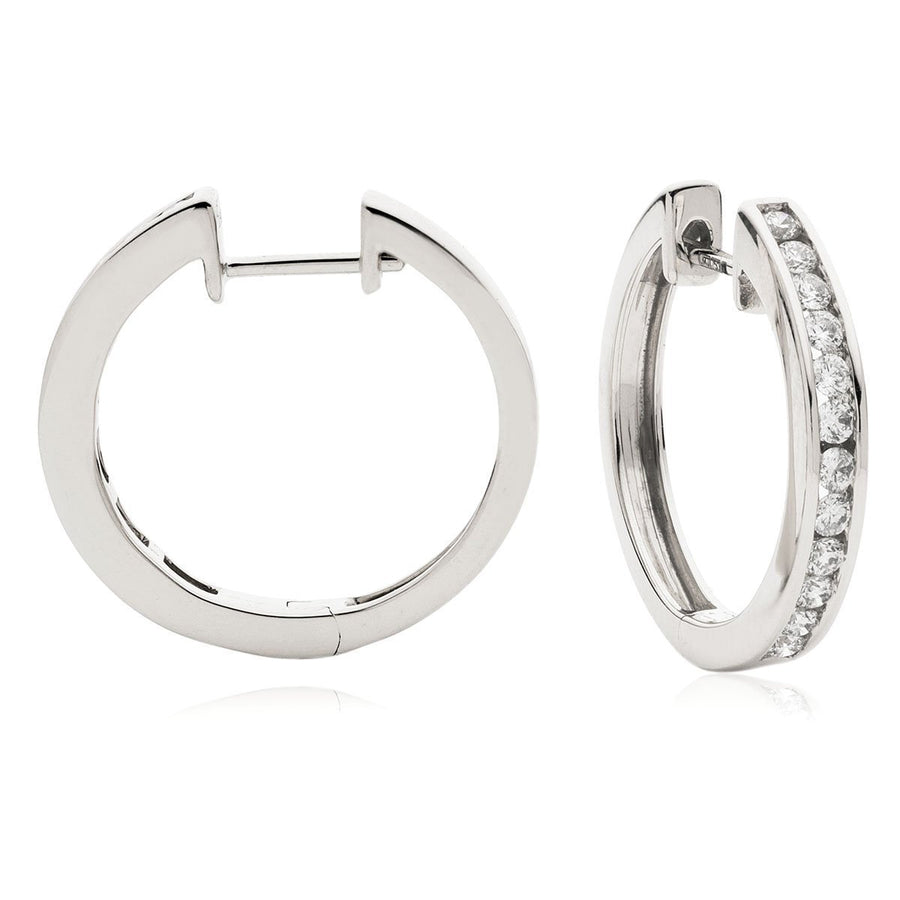 Diamond Hoop Earrings 0.50ct F VS Quality in 18k White Gold - David Ashley