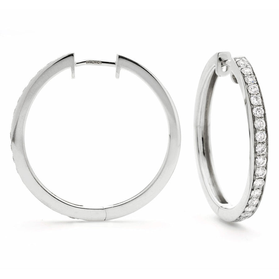 Diamond Hoop Earrings 0.50ct F VS Quality in 18k White Gold - David Ashley