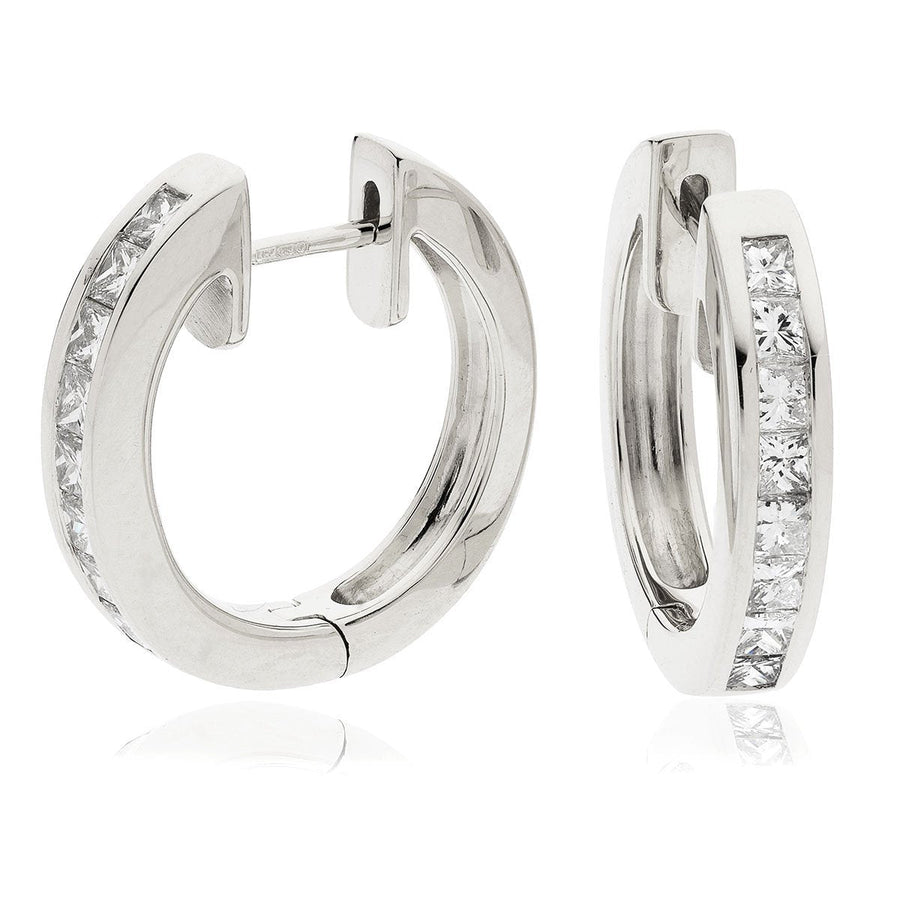 Diamond Hoop Earrings 1.00ct F VS Quality in 18k White Gold - David Ashley