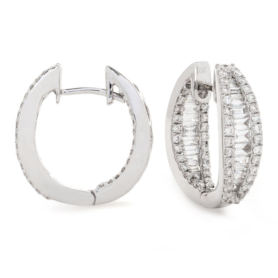 Diamond Hoop Earrings 1.25ct F VS Quality in 18k White Gold - David Ashley