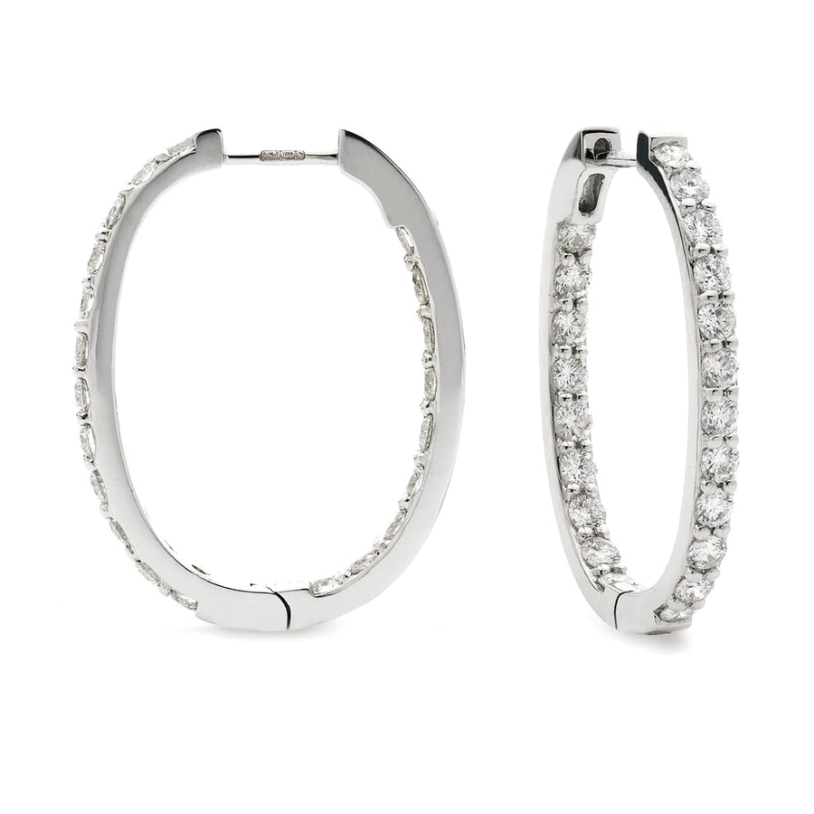 Diamond Hoop Earrings 1.30ct F VS Quality in 18k White Gold - David Ashley