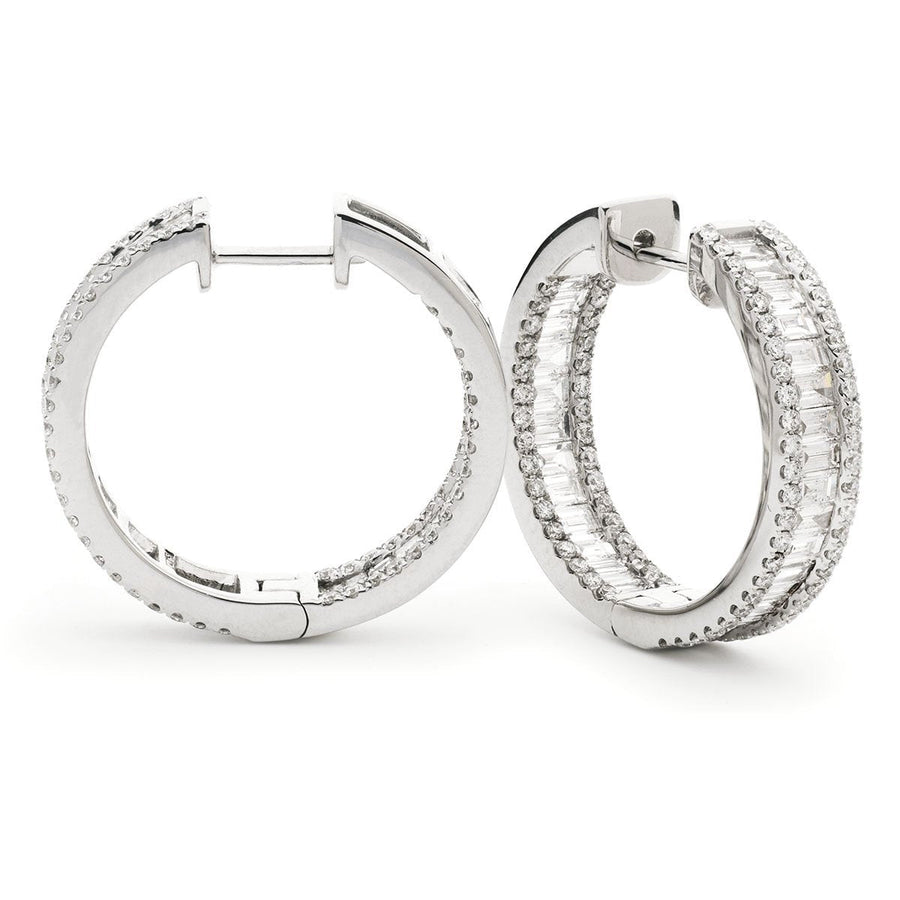 Diamond Hoop Earrings 1.40ct F VS Quality in 18k White Gold - David Ashley