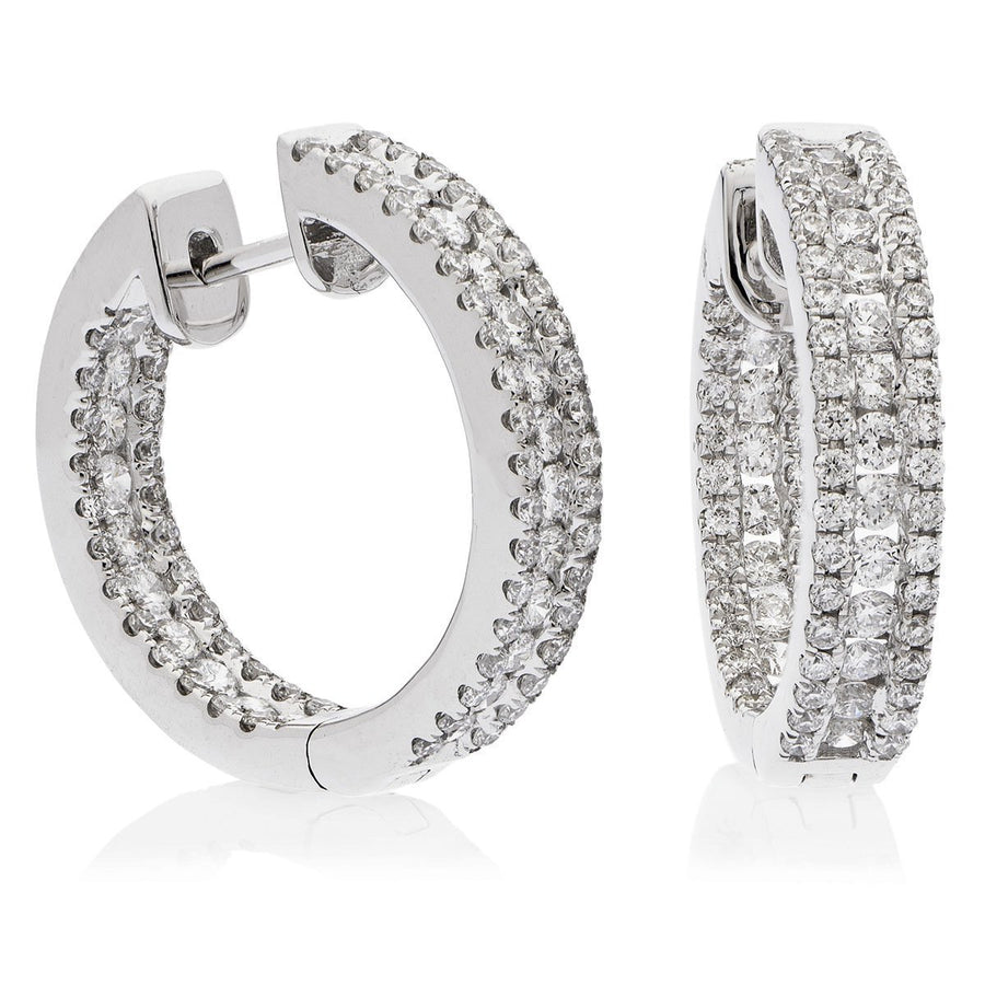 Diamond Hoop Earrings 1.55ct F VS Quality in 18k White Gold - David Ashley